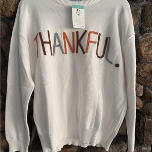 Thankful Embroidered White Sweater